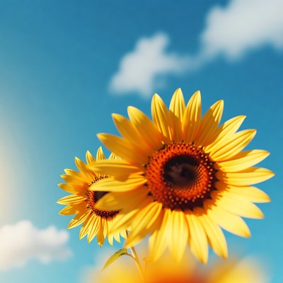 Two Sunflowers Against Blue Sky