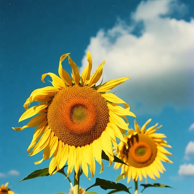 Sunflowers against blue sky