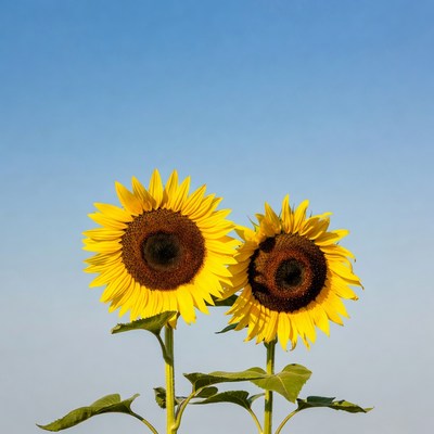 Two Sunflowers Against Blue Sky