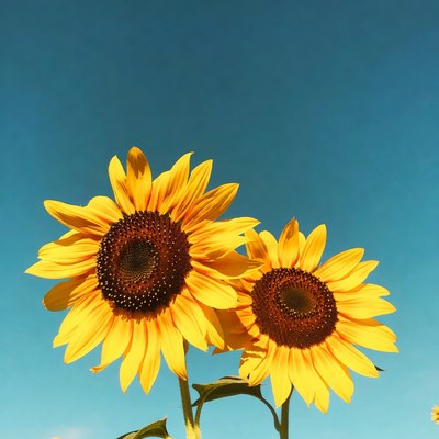 Two Sunflowers Against Blue Sky
