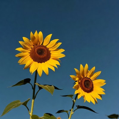 Two Sunflowers Against Blue Sky