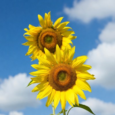 Two Sunflowers Against Blue Sky