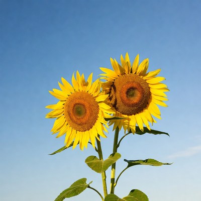 Two Sunflowers Against Blue Sky