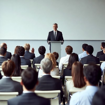 Man speaking at business conference