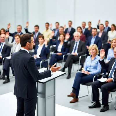 Man speaking at business conference