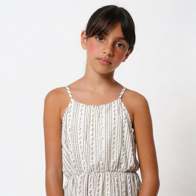 Young Latina girl in striped dress