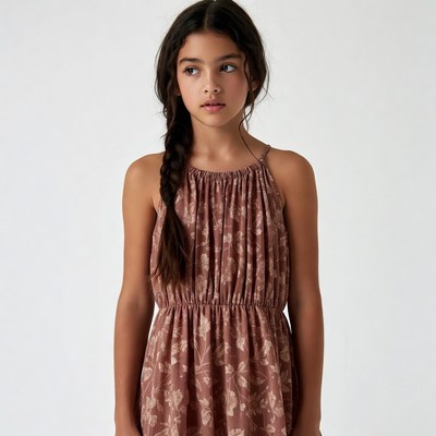 Girl in floral spaghetti strap dress