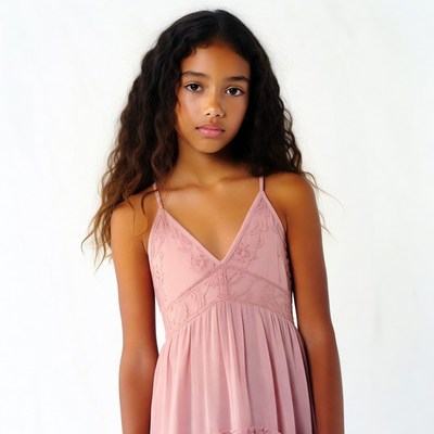 Young Black girl in pink lace dress