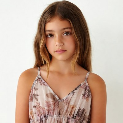 Young girl in floral spaghetti strap dress