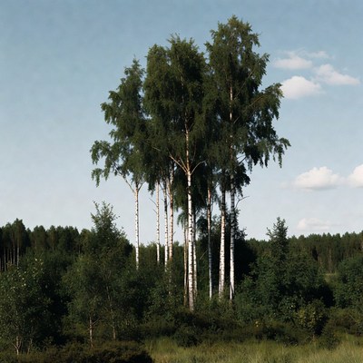 Cluster of birch trees in forest