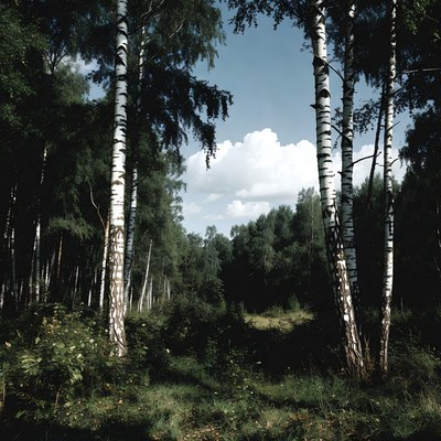 Birch Trees in Forest Clearing