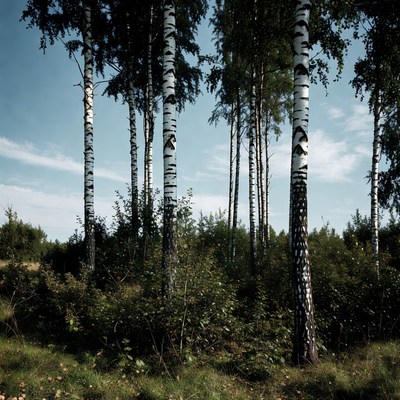 Tall birch trees in forest