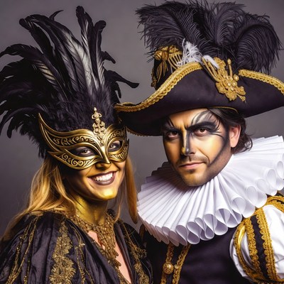 Man and Woman in Masquerade Costumes