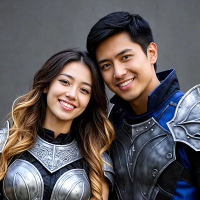 Asian couple in medieval armor