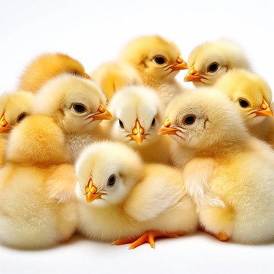 Group of fluffy yellow chicks