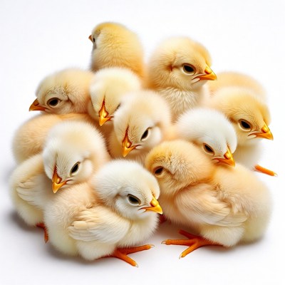 Fluffy yellow chicks clustered together