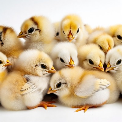 Fluffy baby chicks clustered together