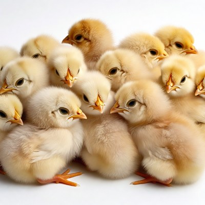 Fluffy baby chicks clustered together