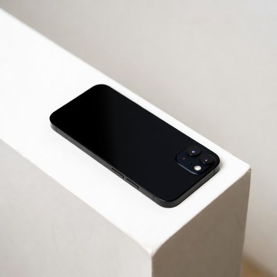 Black iPhone 14 on white surface