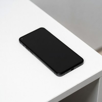 Black smartphone on white table