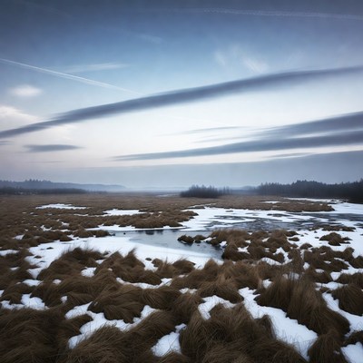 Winter Marsh with Snowy Reeds