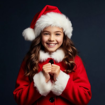 Girl in Santa hat smiling