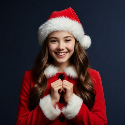 Girl smiling in Santa hat and coat