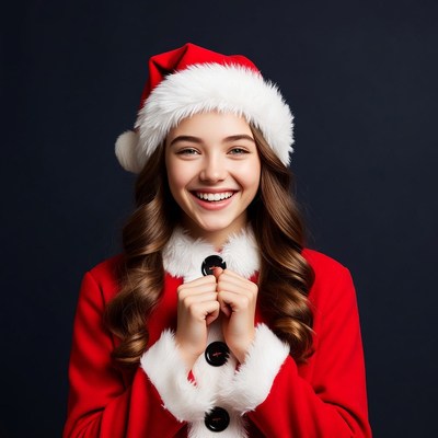 Smiling girl in Santa hat and red coat