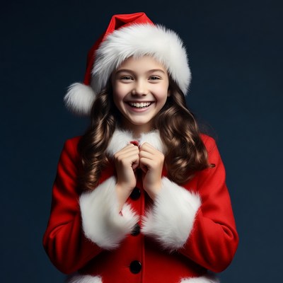 Girl smiling in red Santa coat