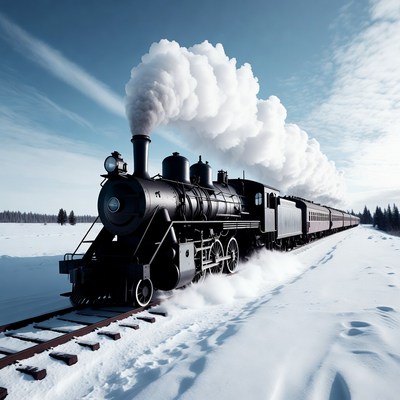 Steam locomotive train snowy tracks