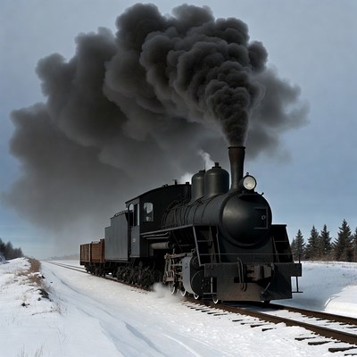 Steam locomotive train snowy tracks