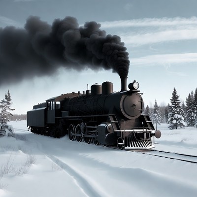 Steam locomotive in snowy forest