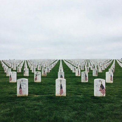 Rows of American Flags at Graves