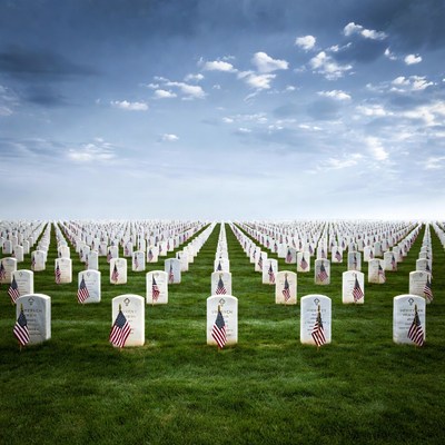 American Flags on Graves in Cemetery