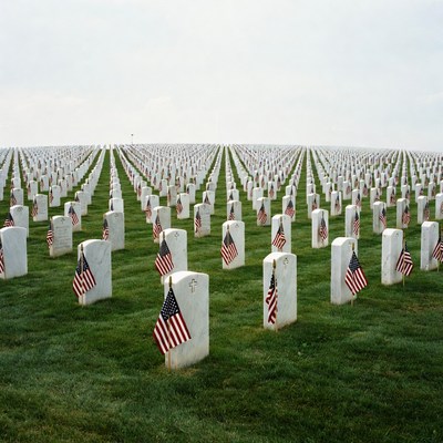 American Flags on Cemetery Headstones