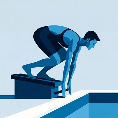 Man diving from swimming pool block