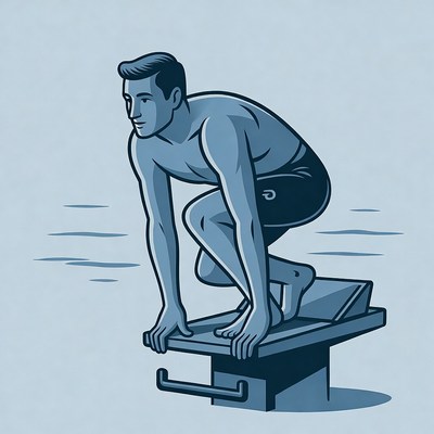 Man diving from swimming pool block