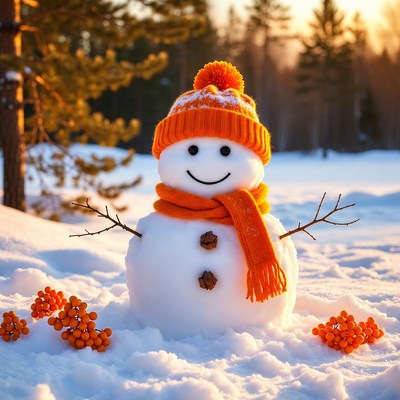Snowman with orange hat and scarf