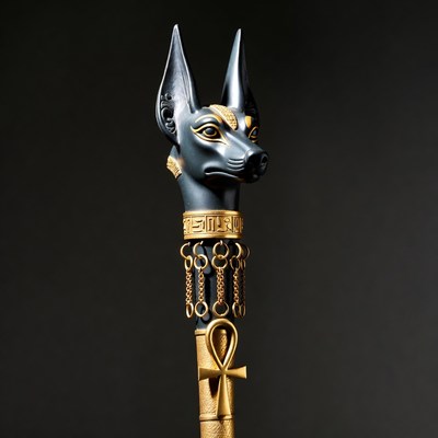 Anubis Staff on Black Background