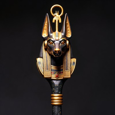 Golden Anubis Scepter Statue