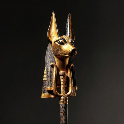 Golden Anubis Staff Statue