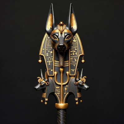 Anubis Statue with Smaller Anubis Heads