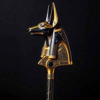 Golden Anubis Staff on Black Background