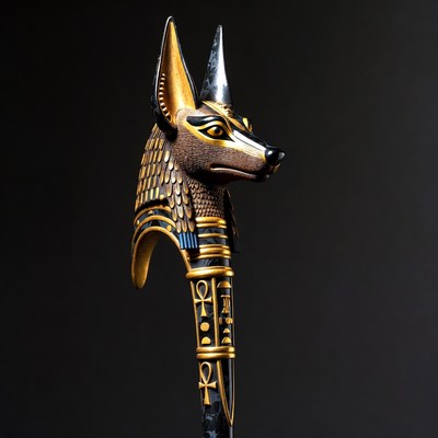 Anubis Staff Head on Black Background