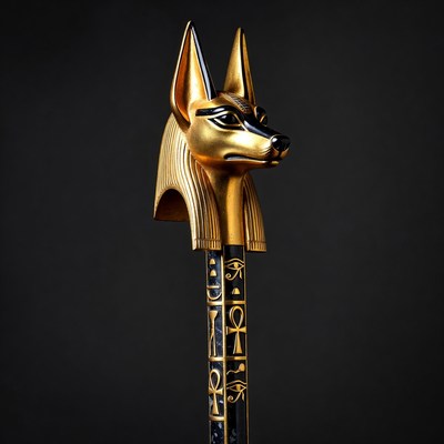 Golden Anubis Statue on Black Background