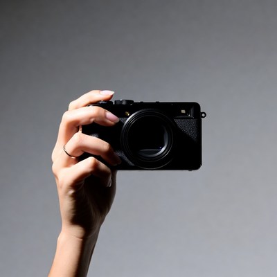 Woman's hand holding black camera