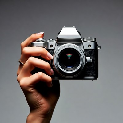 Woman's hand holding vintage camera