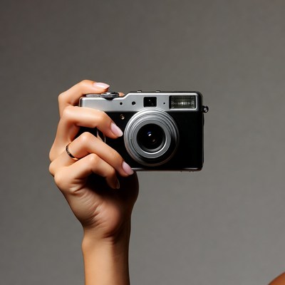 Woman's hand holding black camera
