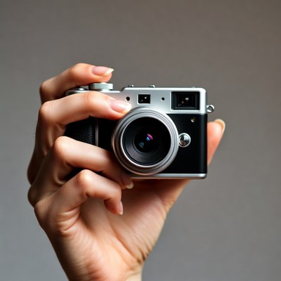 Woman's hand holding vintage camera