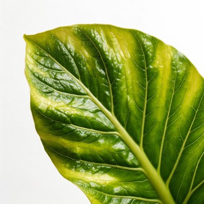 Green leaf with yellow veins
